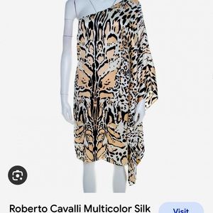 Roberto Cavalli Multicolor Silk Animal Print One Shoulder Asymmetrical Dress
